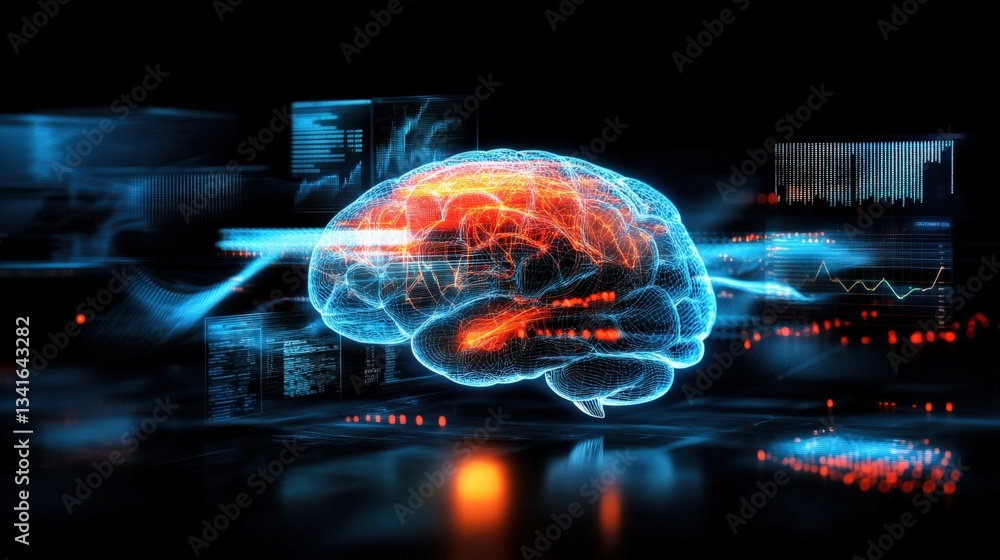 Poster innovative brain visualization technology digital realm infographic futuristic environment high-tech