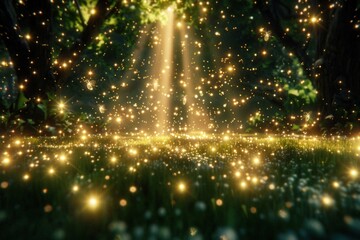 Obraz premium A field of grass is illuminated by the sun, creating a sparkling effect