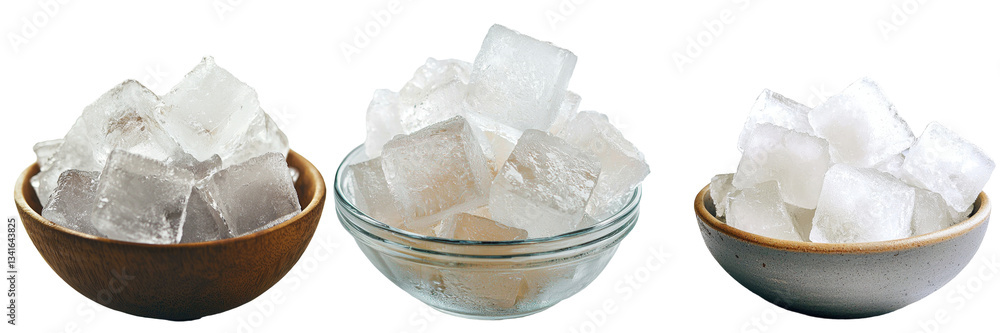 Aufkleber Ice cubes in a white bowl are set against a transparent background in a Generative Ai image