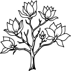 Obraz premium a black and white vector illustration of magnolia blossoms on branches