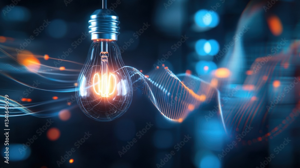 Poster illuminating innovation a close-up of a light bulb in a dynamic digital setting technology modern en