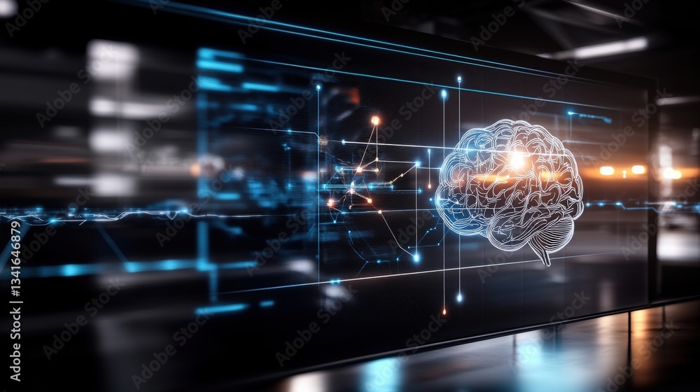 Poster innovative brain mapping technology digital laboratory visual art futuristic environment close-up vi