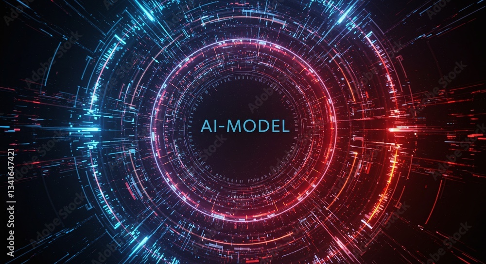 Aufkleber ai model: a conceptual depiction of an ai model, showcased through an intricate digital tunnel of da