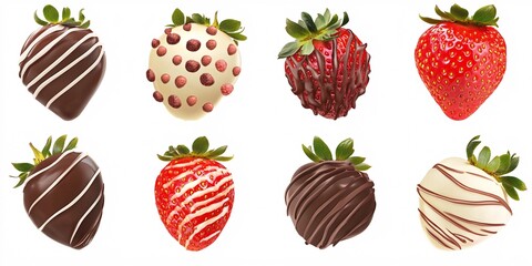 Exquisite Chocolate-Covered Strawberries with Unique Drizzle Patterns Isolated