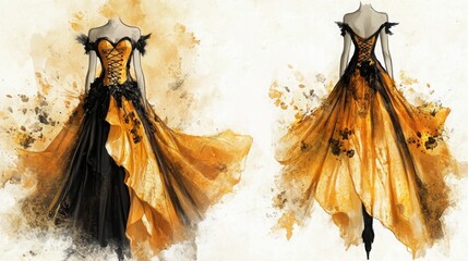 A mystical fusion of gothic style and fine cheeses manifests in an avant-garde fashion croquis, where aged cheddar forms corsets and soft-ripened brie cascades into an ethereal train. 