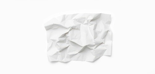 Fototapeta premium A crumpled sheet of white paper, isolated on a pure white background, macro, background