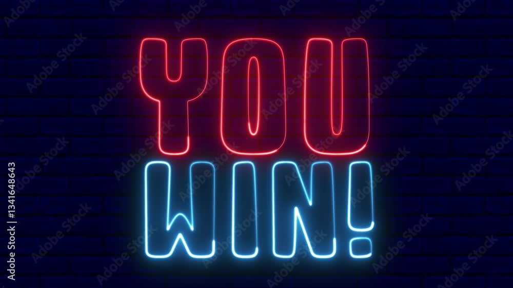 Poster you win text font with neon light. luminous and shimmering haze inside the letters of the text you w