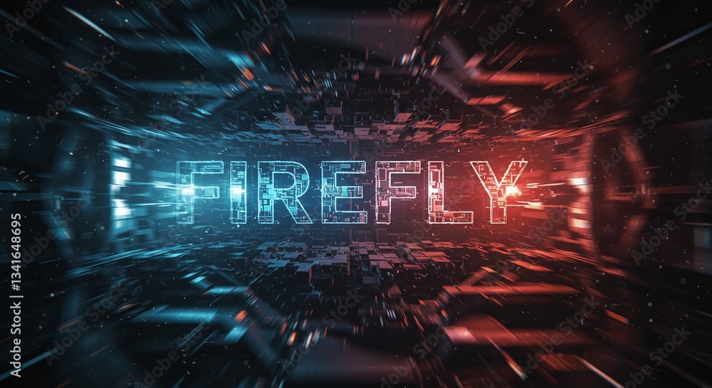 Poster the firefly: a dynamic digital artwork featuring the illuminated word 
