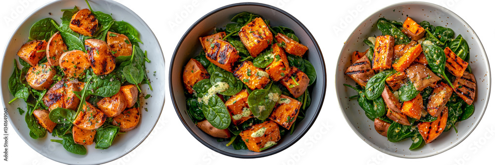 Poster generative ai has created an image of roasted sweet potatoes and spinach isolated against a transpar
