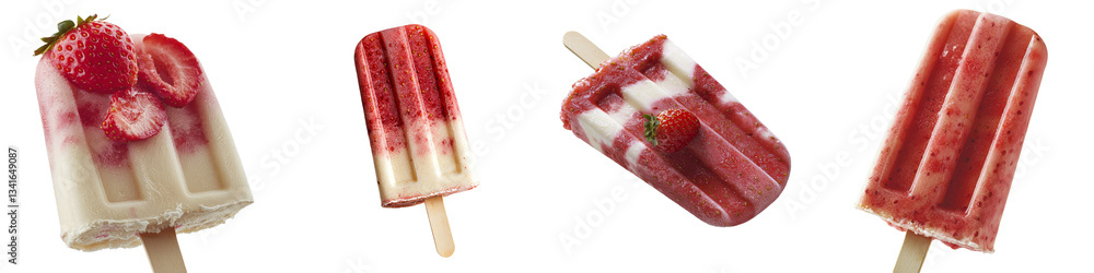 Poster on a transparent background, a strawberry popsicle is depicted in isolation, a product of generative