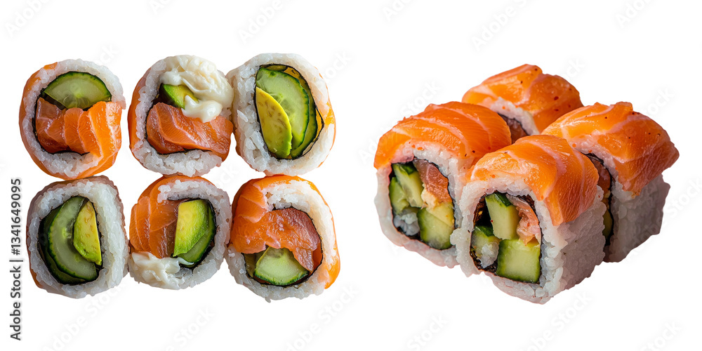 Poster isolated on a transparent background, sushi rolls are made with fresh ingredients and created using 