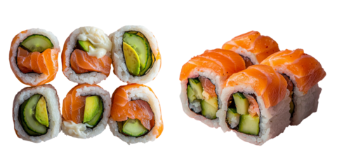 Isolated on a transparent background, sushi rolls are made with fresh ingredients and created using Generative Ai technology