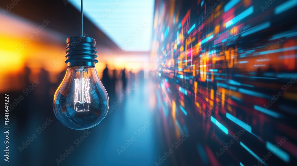 Poster illuminating innovation a dynamic display of light and color in a modern business environment