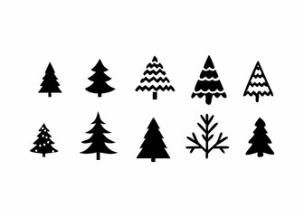 Obraz premium Collection of Simple Black and White Christmas Tree Icons