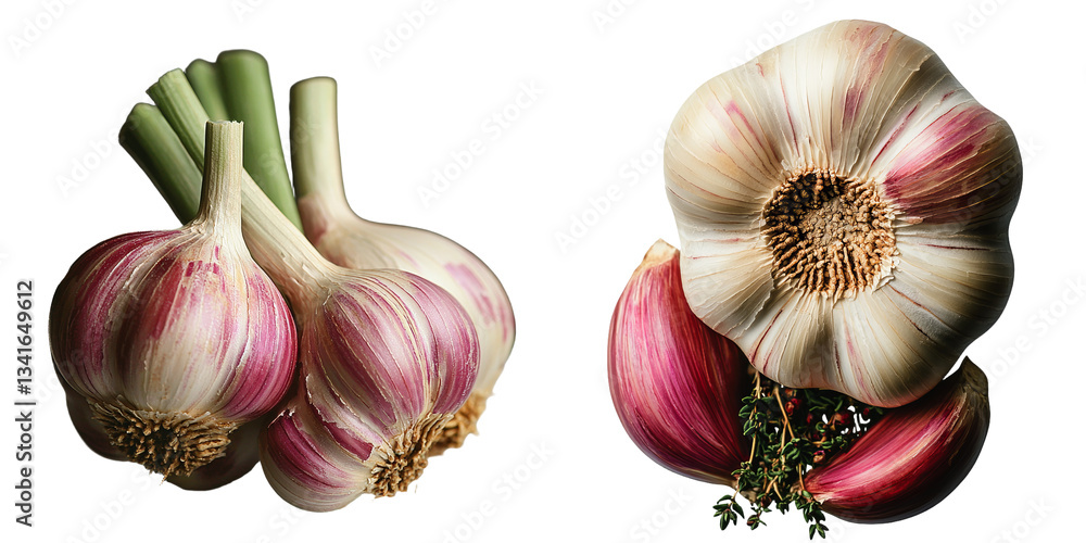 Leinwandbilder isolated on a transparent background are whole garlic bulbs, produced using generative ai technology