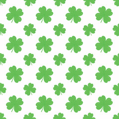 Seamless pattern with clover on white background. Green clover seamless pattern