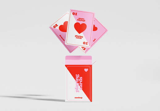 Playing Cards Mockup with Floating Deck and Open Box