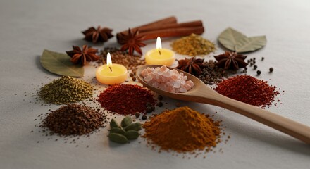 Aromatic Spices, Himalayan Salt, Candles, and Wellness Ritual