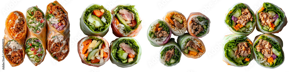 Poster Generative Ai was used to create isolated images of vegetable spring rolls on transparent backgrounds