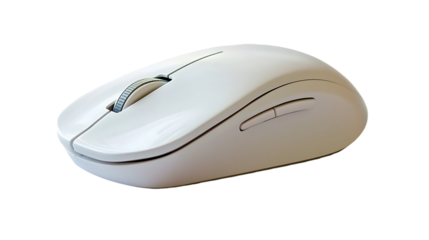 A sleek white computer mouse with a scrolling wheel is shown