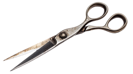 Vintage metal scissors with visible signs of wear are shown
