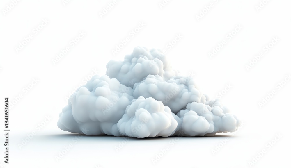 Aufkleber detailed rendering of a white fluffy cloud on a white background under bright lighting with an isola