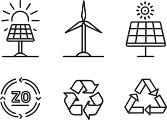 Net Zero Icons Set Editable Stroke Vector Line Art Sustainable Energy Symbols Collection