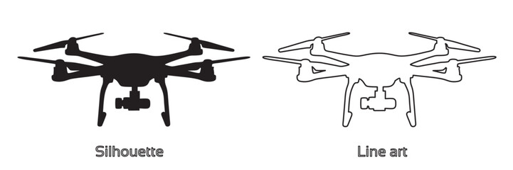 Drone Silhouette vector illustration, Drone line art vector outline drawing