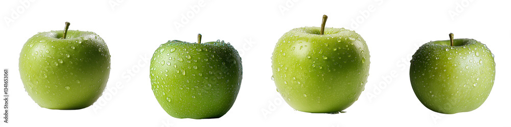 Poster on a transparent background, a green apple is depicted in isolation, a product of generative ai tech