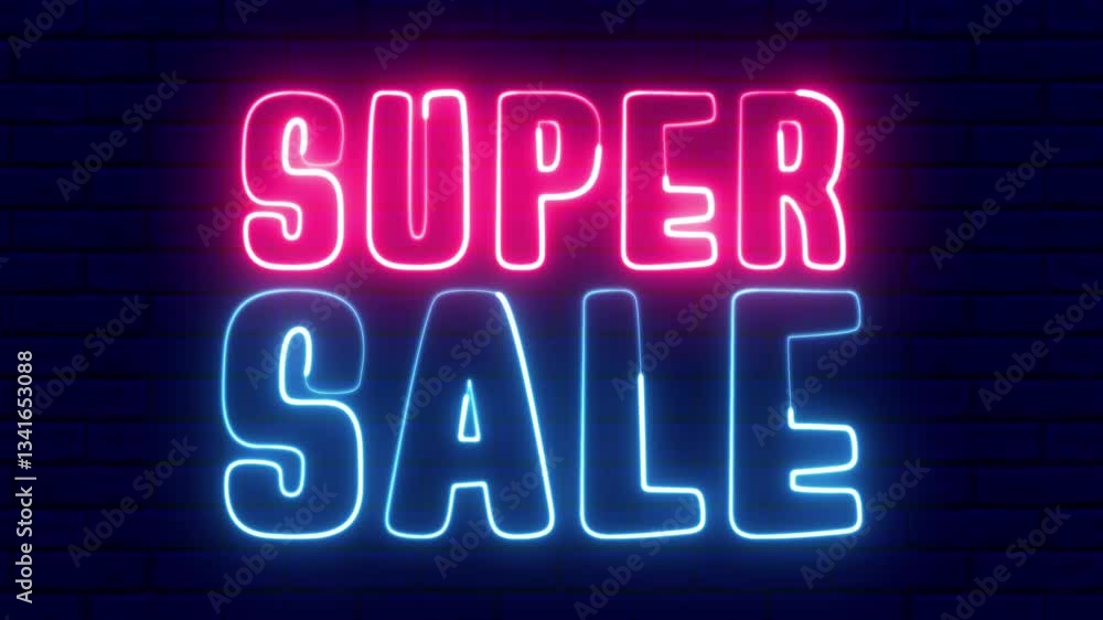 Poster super sale text font with neon light. luminous and shimmering haze inside the letters of the text su