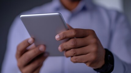 Close-up of Hands Holding a Mobile Device in Bright Modern Setting