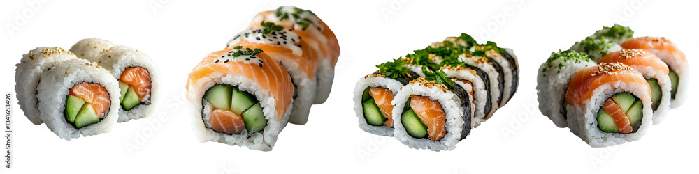 Poster The image of a sushi roll is isolated on a transparent background with the help of generative AI