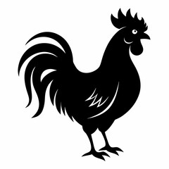 Bold Rooster Silhouette in Black Vector