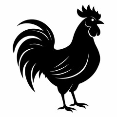 Bold Rooster Silhouette in Black Vector