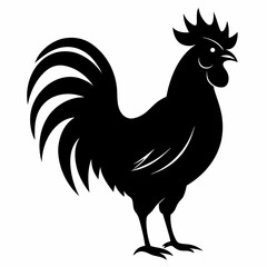 Bold Rooster Silhouette in Black Vector