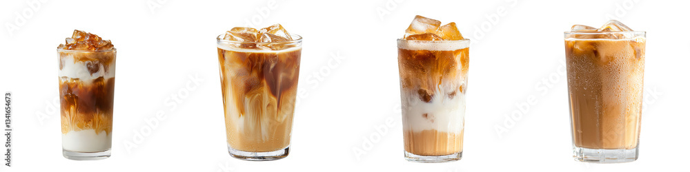 Poster iced coffee accompanied by milk is shown on a transparent background, an image generated through sto
