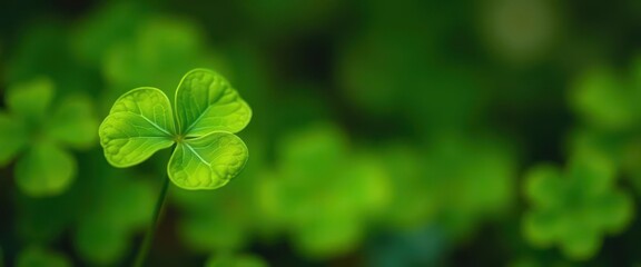Close-up of a four-leaf clover against a blurred green background, design, nature