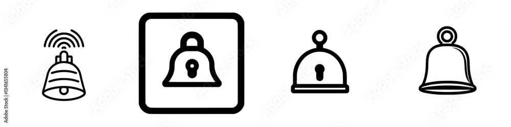 Poster different bell icons displayed in a minimalistic black and white design for user interface applicati