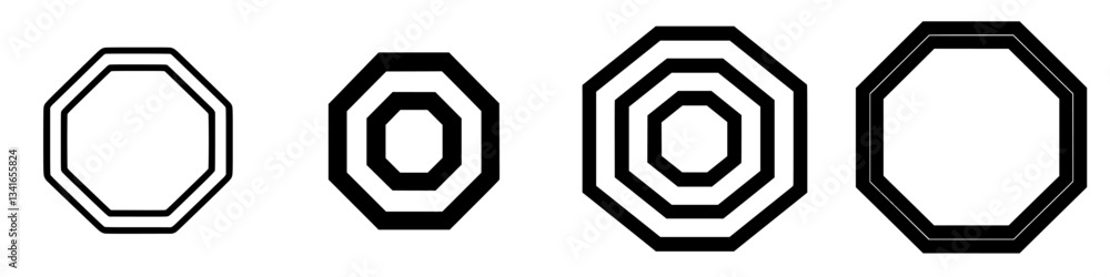 Poster geometric designs featuring concentric octagons in various line styles on a blank background