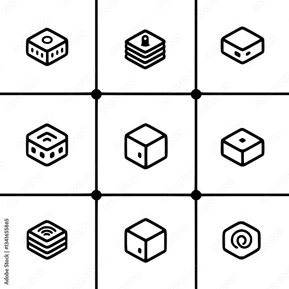 Poster graphic display of nine geometric shapes arranged in a grid pattern for design or educational purpos