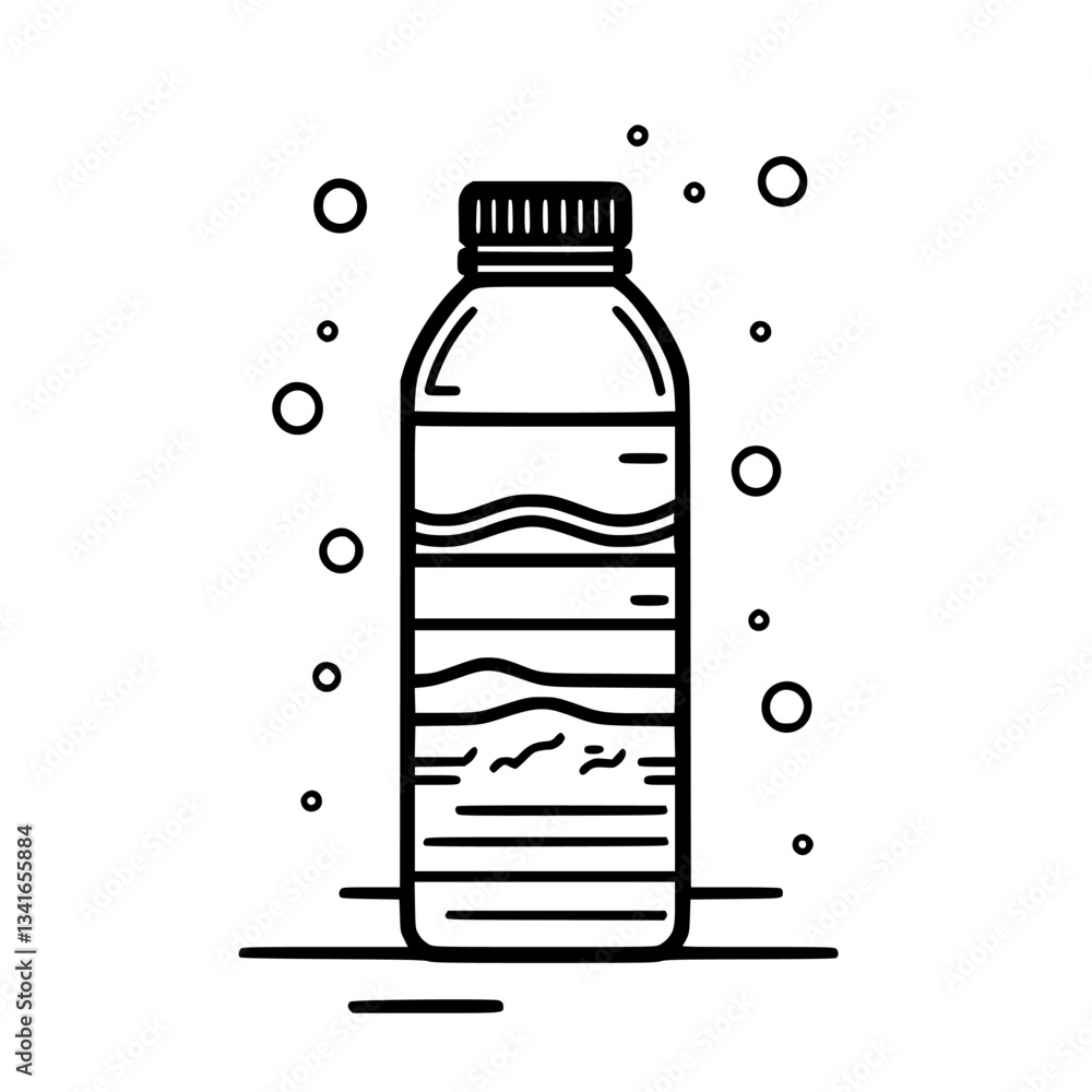 Poster water bottle design featuring bubbles and waves against a simple background with minimalist elements