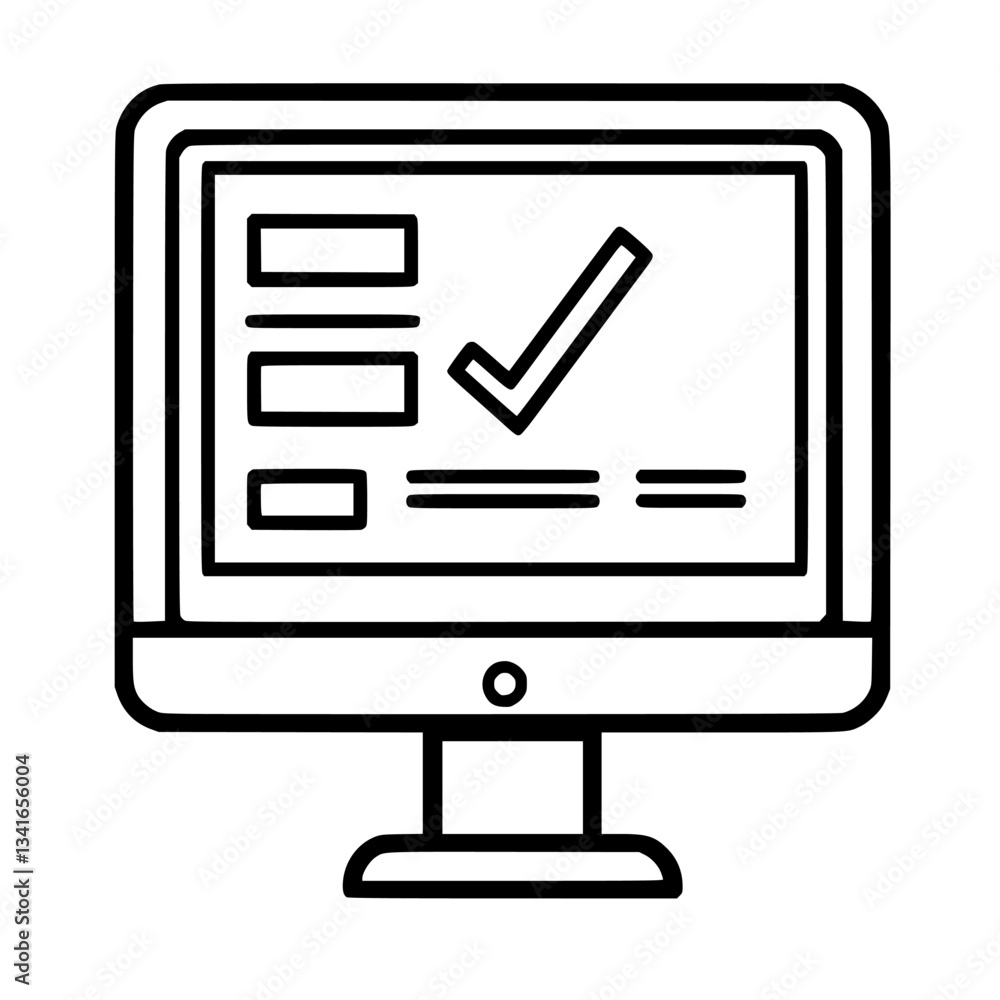 Poster computer screen displaying a checklist with a check mark, symbolizing completion and success in an o
