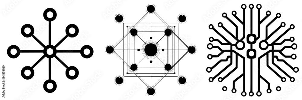 Poster intricate geometric designs representing concepts of connectivity and technology created in black an