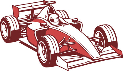 A powerful, stylized graphic illustration of a Formula 1 race car.
