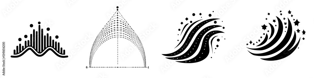 Poster creative abstract designs showcasing harmonious shapes and flowing patterns in a monochromatic palet