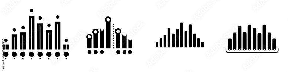 Aufkleber collection of abstract black and white bar graphs with varying heights and shapes showcasing data re