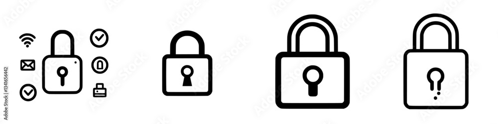 Poster various lock icons representing security and privacy in digital communication environments