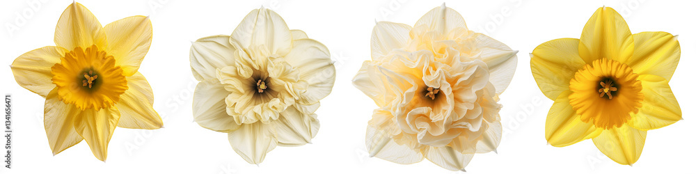 Aufkleber on a transparent background, a yellow daffodil is depicted in isolation, a product of generative ai