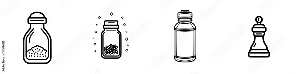 Poster different types of spice containers displayed with unique designs and shapes in a minimalist style
