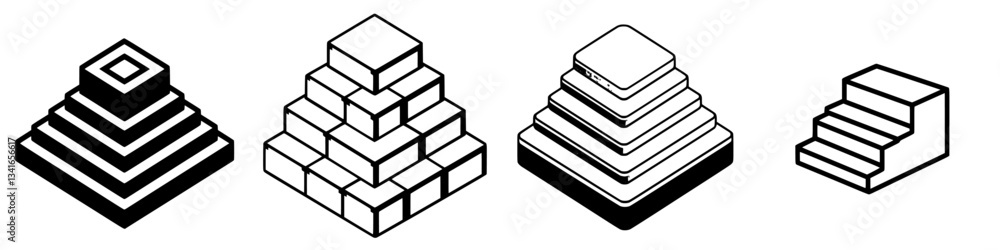 Poster stacked geometric shapes arranged in increasing order of size against a clean background